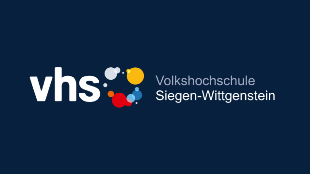 Logo der Volkshochschule Siegen-Wittgenstein auf dunkelblauem Hintergrund.